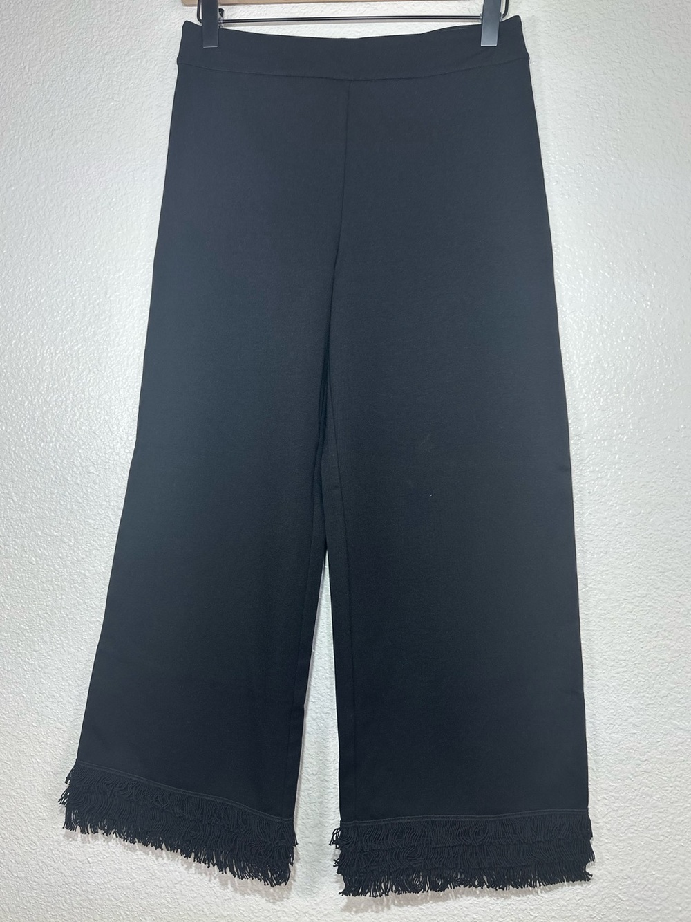 Lysse Black Pull On Fringe-Hem Cropped Wide-Leg Pants Women’s Small - Picture 2 of 8